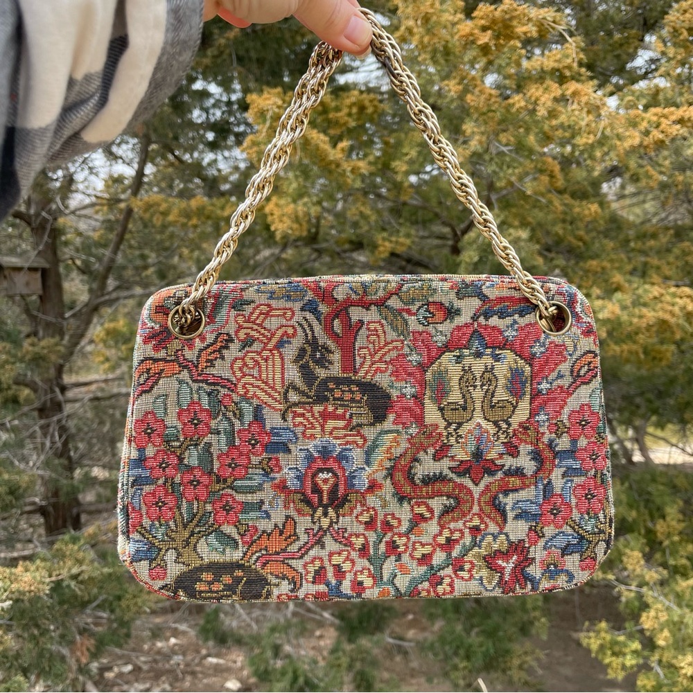 Woven Floral Tapestry Chain-Handle Shoulder Bag - Multicolor
